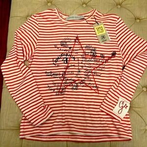 Golden Goose Long Sleeve Tee. Black embroidery. Passport line